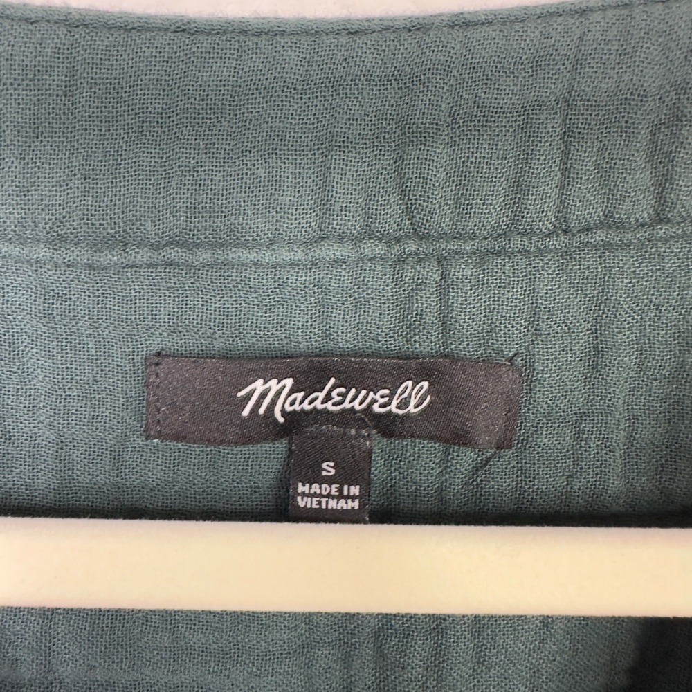 Madewell Shirt Womens S Green Textured Gauzy Henley‎ Minimalist Boho Neutral - Picture 6 of 8